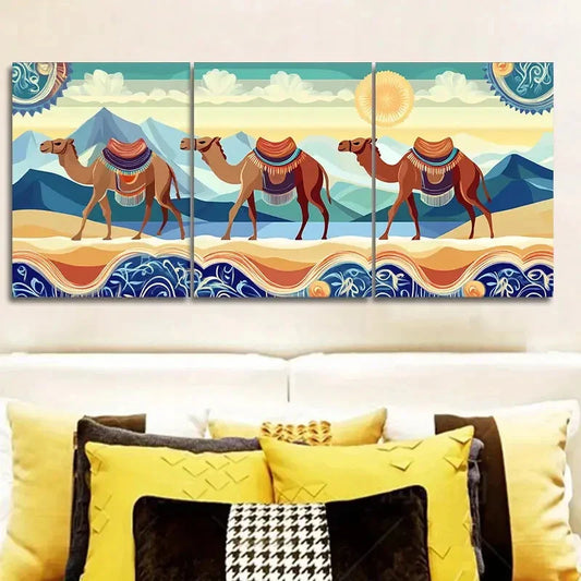 3pcs  A Caravan of Camels, Wall Art Set Canvas Framed 40x60cm - High Quality Print 100% Australian Made Wall Canvas Ready to Hang