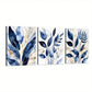 3pcs  Botanical Abstract Elegant Blue Leaves   Wall Art Set Canvas Framed 40x60cm - High Quality Print 100% Australian Made Wall Canvas Ready to Hang