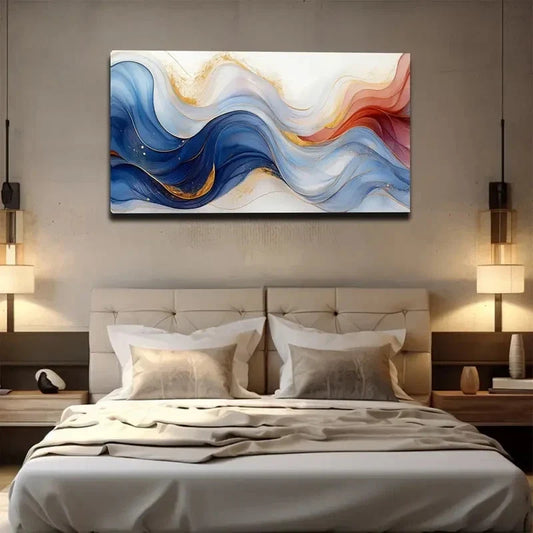 Red Blue & Golden Abstract Wall Art canvas office home room framed 120x60cm