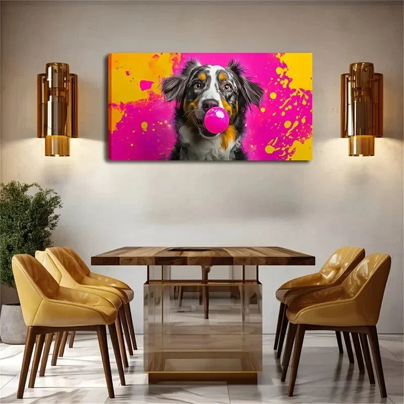 Shepherd Dog Blowing Bubble Gum Wall Art Canvas Office Home Room Framed 120x60cm