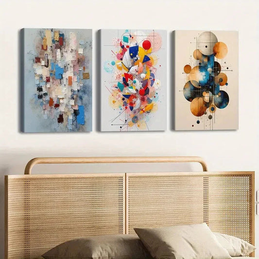 3pcs Modern Geometric Colorful Collage Posters, Metal Print Ready to Hang Art