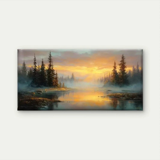 Golden Sunlight & Pine Trees Wall Art Canvas Office Home Room Framed 80x45cm