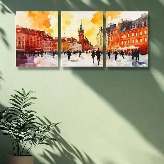 3pcs  Warsaw, Poland Busy City Metal Print Ready to Hang Art