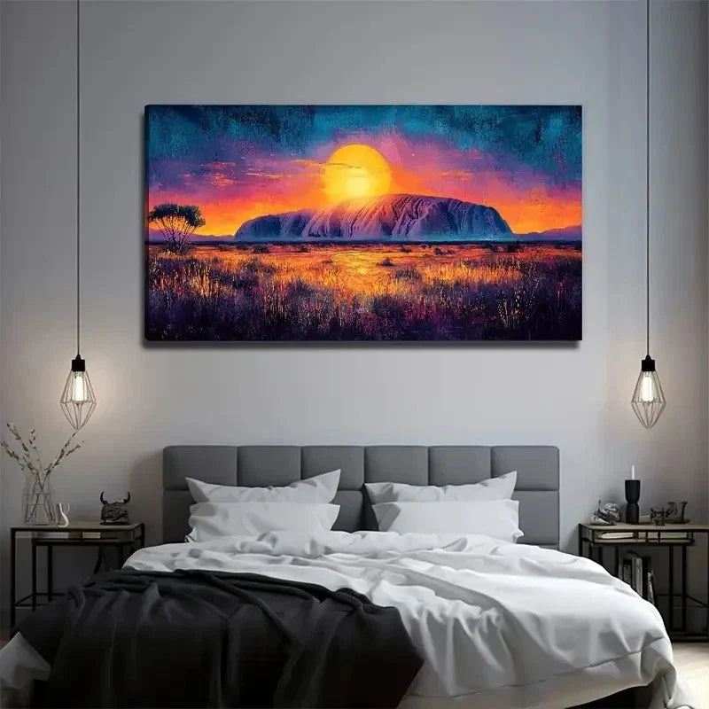 Sunset On The Prairie Wall Art Canvas Office Home Room Framed 120x60cm