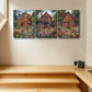 3pcs Victorian House with Vibrant Florals Metal Print Ready to Hang Art