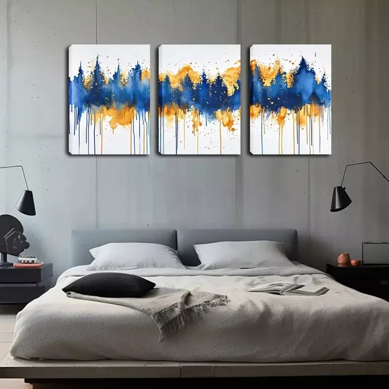 3pcs Vibrant Blue & Golden Tree Design   Wall Art Set Canvas Framed 40x60cm - High Quality Print 100% Australian Made Wall Canvas Ready to Hang