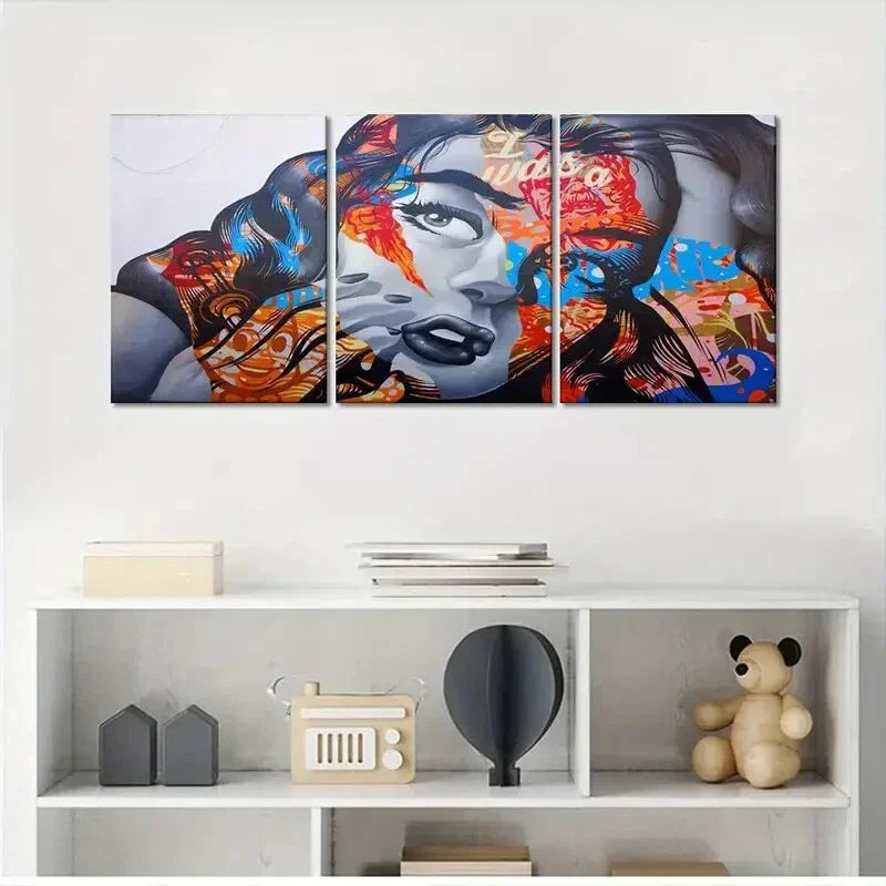 3pcs  Featuring a Vibrant Portrait of a Woman Metal Print Ready to Hang Art