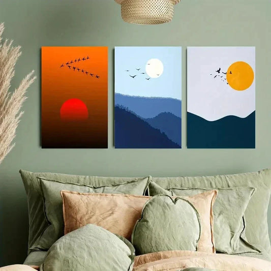 3pcs The Red and Orange Sky Natural Scenery Metal Print Ready to Hang Art
