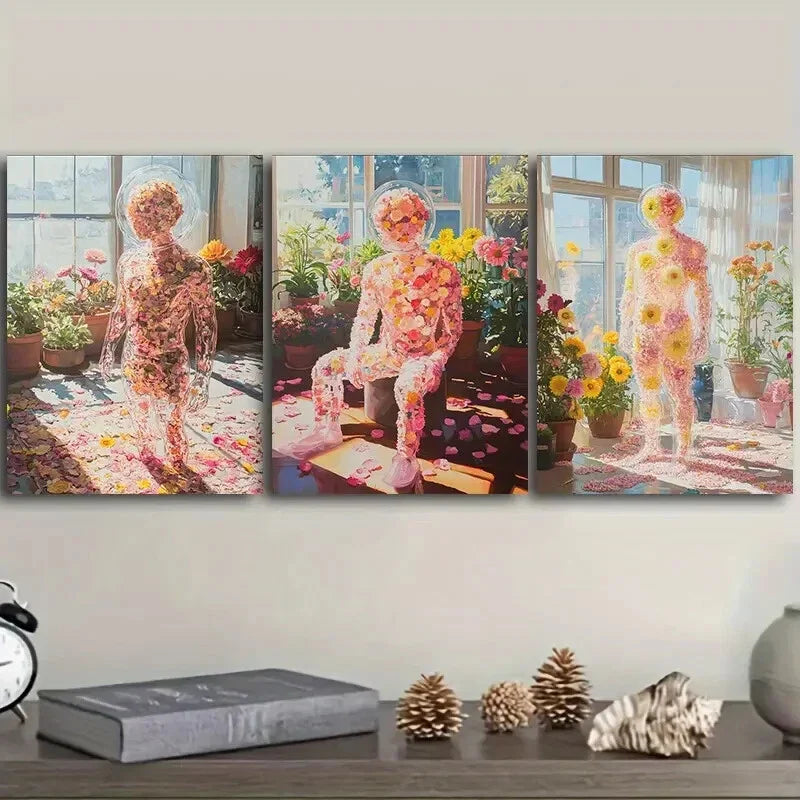 3pcs People made of flowers  Wall Art Set Canvas Framed 40x60cm - High Quality Print 100% Australian Made Wall Canvas Ready to Hang