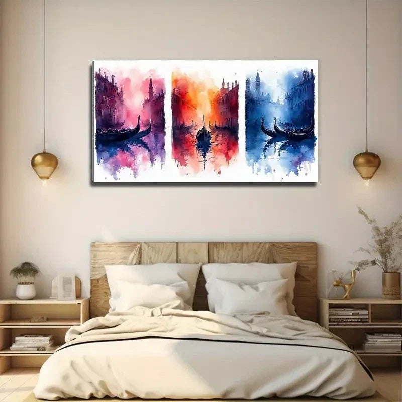 Boat Reflections Vibrant Wall Art Canvas Office Home Room Framed 120x60cm