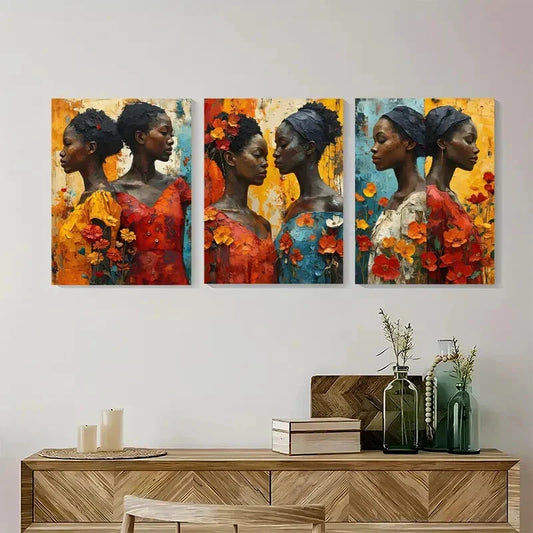 3pcs Black African American Woman Metal Print Ready to Hang Art