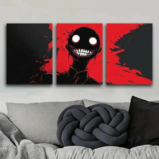3pcs Red Monster Face Fear Danger Dark Perfect Wall Art Set Canvas Framed 40x60cm - High Quality Print 100% Australian Made Wall Canvas Ready to Hang