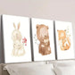 3pcs  artoon Bunny & Bear Family, Cute Animal  Wall Art Set Canvas Framed 40x60cm - High Quality Print 100% Australian Made Wall Canvas Ready to Hang