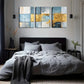 3pcs Painted Textured Panels in Blue & Golden  Wall Art Set Canvas Framed 40x60cm - High Quality Print 100% Australian Made Wall Canvas Ready to Hang