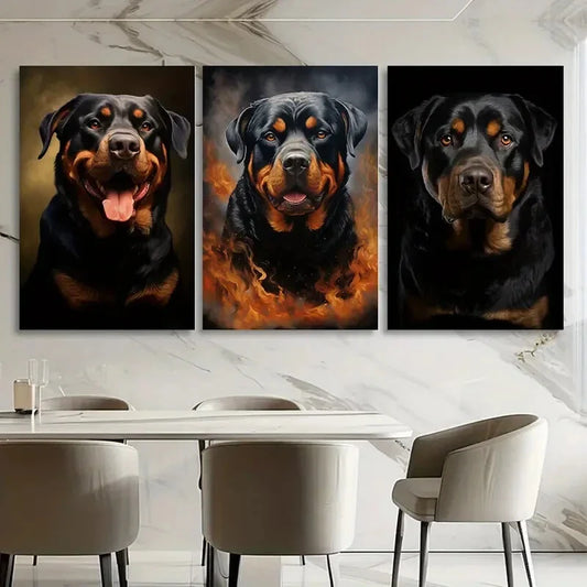 3pcs Rottweiler Dog Black & Brown Metal Print Ready to Hang Art