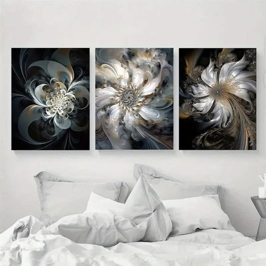 3pcs Ivory Fractals Abstract Design Metal Print Ready to Hang Art