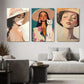 3pcs Modern Women with Hats & Cat, Chic Metal Print Ready to Hang Art