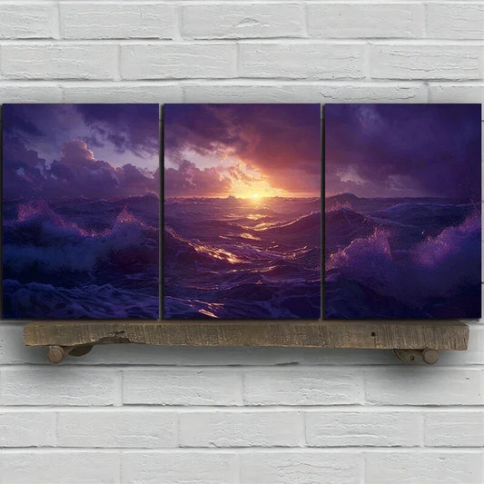 3pcs Ocean-Themed Purple Theme Metal Print Ready to Hang Art