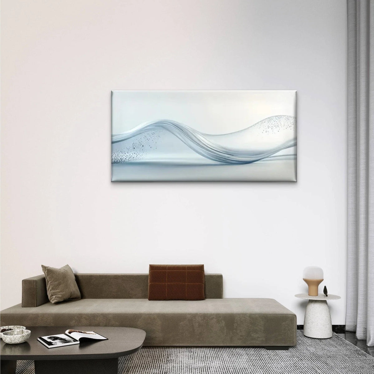 Wave Abstract White Wall Art Canvas Office Home Room Framed 80x45cm