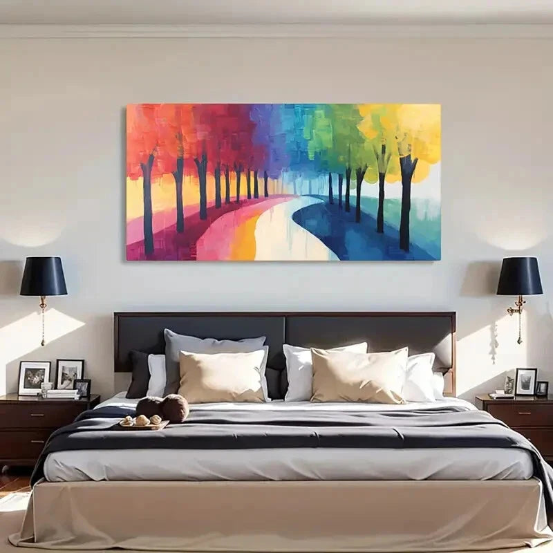 Tree Silhouettes Palette Colors Wall Art Canvas Office Home Room Framed 120x60cm