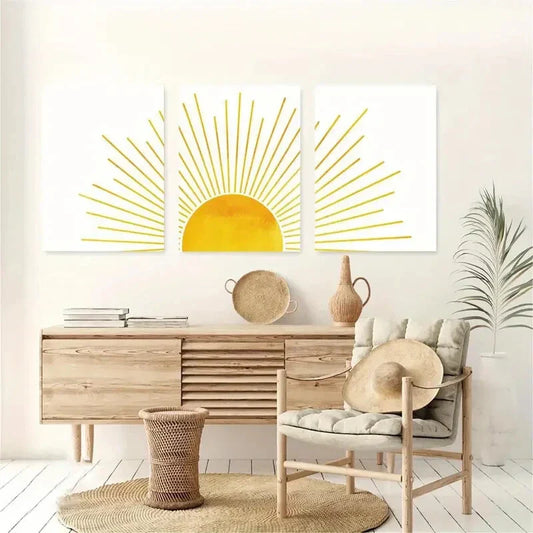 3pcs Sun in White Background Design Metal Print Ready to Hang Art