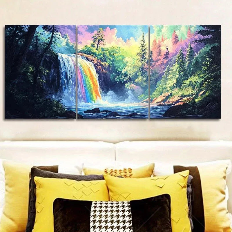 3pcs Vibrant Waterfall Forest Scene Nature  Wall Art Set Canvas Framed 40x60cm - High Quality Print 100% Australian Made Wall Canvas Ready to Hang