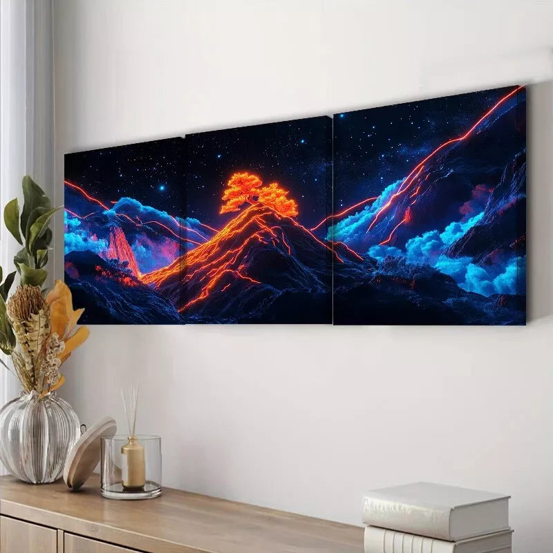 3pcs Starry Sky Design Mountains Dark Background  Wall Art Set Canvas Framed 40x60cm - High Quality Print 100% Australian Made Wall Canvas Ready to Hang