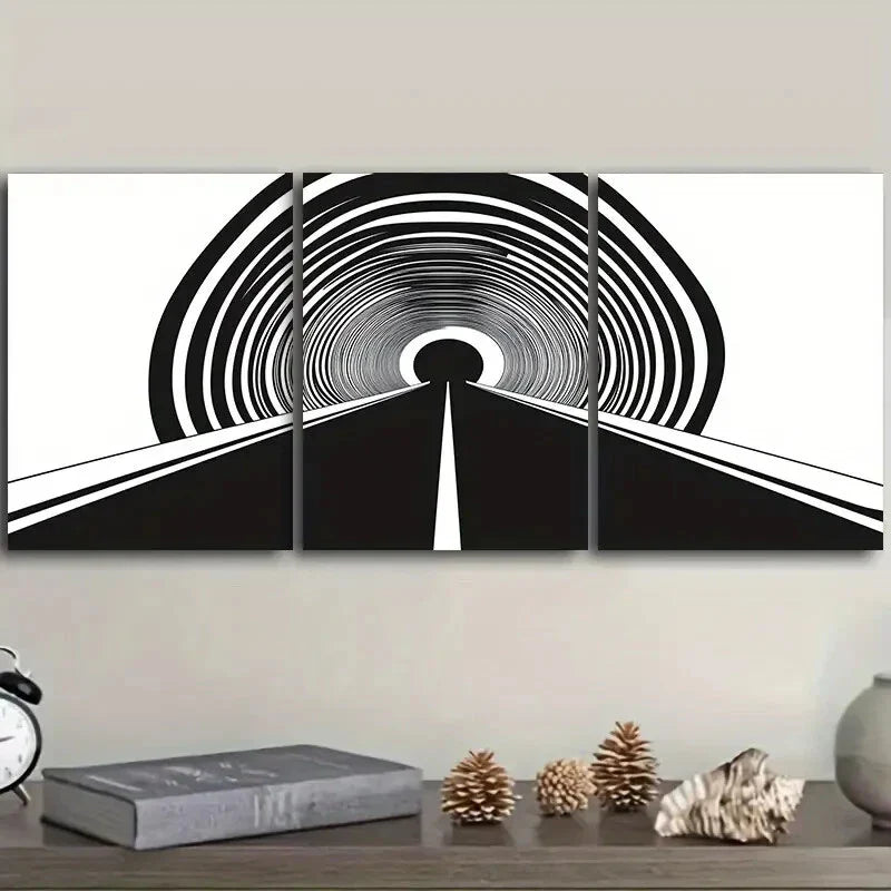 3pcs Tunnel black hole Wall Art Set Canvas Framed 40x60cm - High Quality Print 100% Australian Made Wall Canvas Ready to Hang