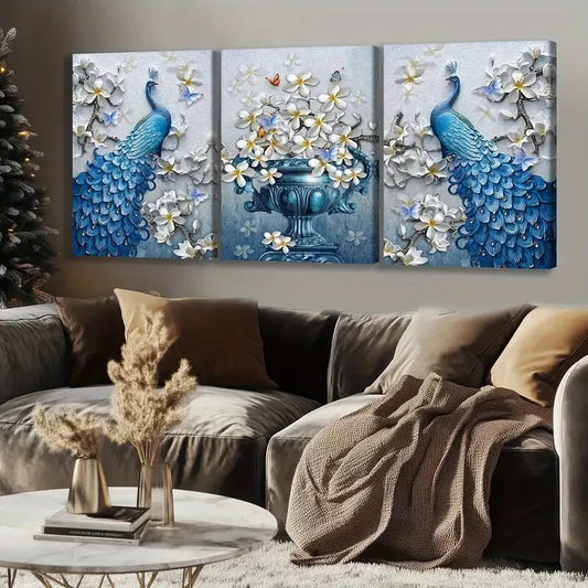 3pcs Peacock  Canvas Framed 40x60cm - High Quality Print 100% Australian Made Wall Canvas Ready to Hang