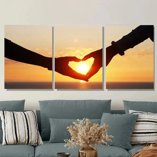 3pcs Romantic Sunset Heart Hands Metal Print Ready to Hang Art