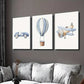 3pcs   Cartoon vehicles, cars, hot air balloons  Wall Art Set Canvas Framed 40x60cm - High Quality Print 100% Australian Made Wall Canvas Ready to Hang