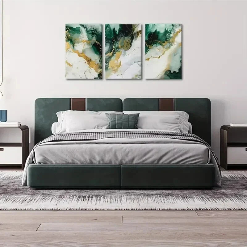 3pcs Green and Golden Abstract Metal Print Ready to Hang Art