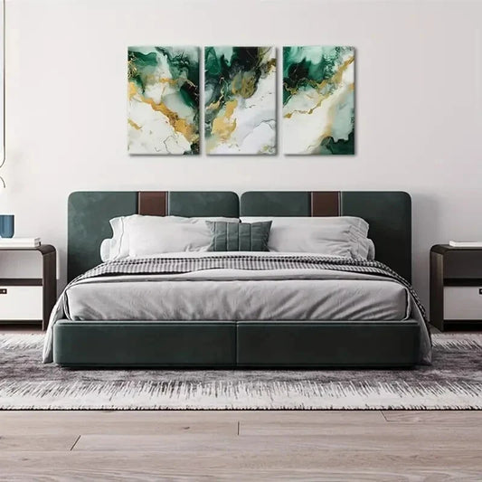3pcs Green and Golden Abstract Metal Print Ready to Hang Art