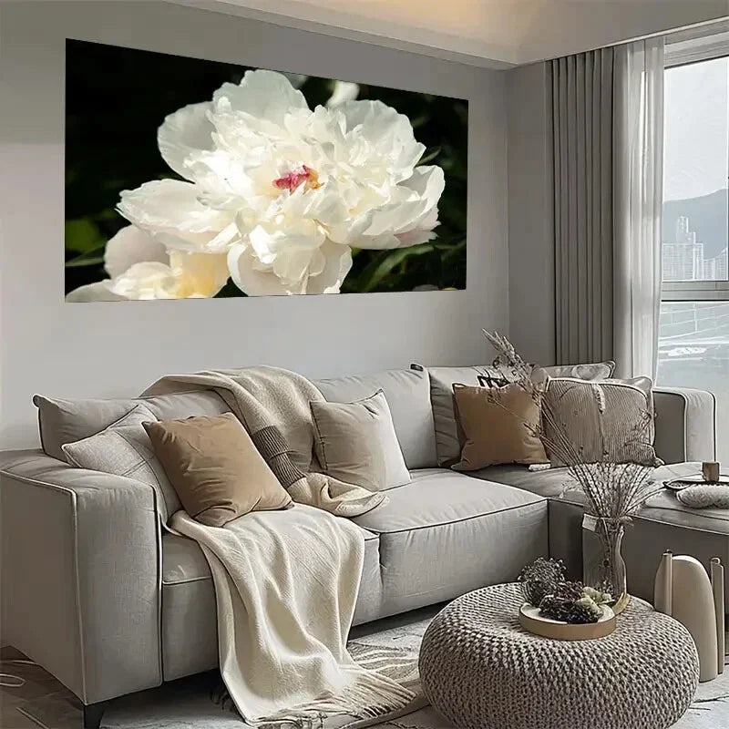 Realistic White Peonies in Sun Wall Art wall canvas office home room framed 120x60cm