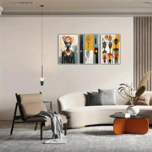3pcs Modern Vibrant African American Portraits Metal Print Ready to Hang Art