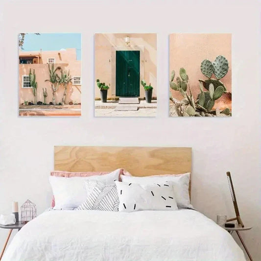 3pcs Cactus Desert Realistic Natural Scenery Metal Print Ready to Hang Art