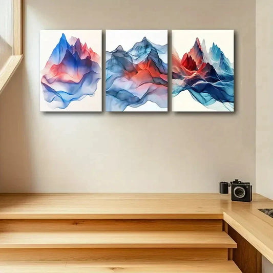 3pcs Modern Psychedelic Mountain Design Metal Print Ready to Hang Art