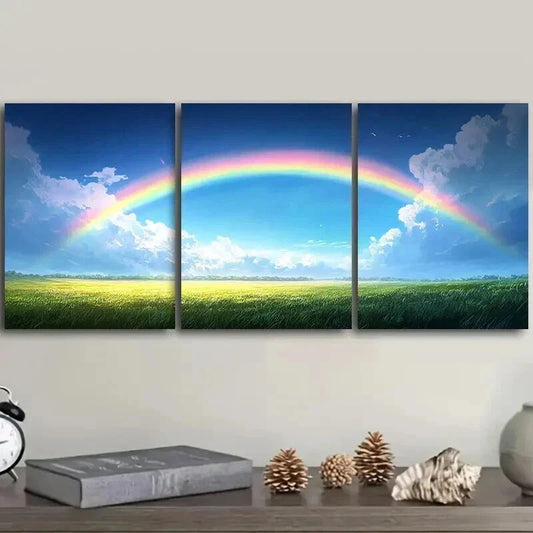 3pcs A Semi Circular Rainbow in the Sky Wall Art Set Canvas Framed 40x60cm - High Quality Print 100% Australian Made Wall Canvas Ready to Hang