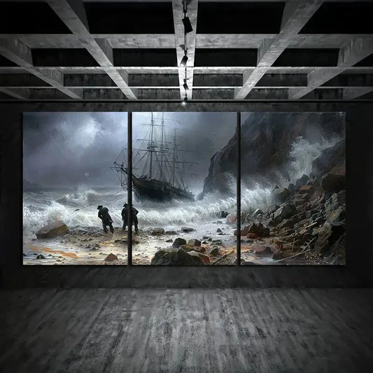 3pcs Nautical Storm Scene Maritime Adventure Metal Print Ready to Hang Art