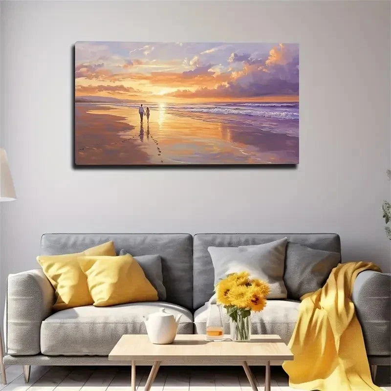 Romantic Sunset Beach Décor Wall Art Canvas Office Home Room Framed 120x60cm