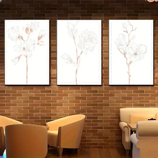 3pcs Floral Poster Botanical Art Dormitory Metal Print Ready to Hang Art