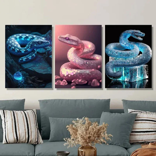 3pcs  Snake animal statue, glowing snake Metal Print Ready to Hang Art