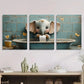 3pcs Funny Elephant Whimsical Toilet Paper Metal Print Ready to Hang Art