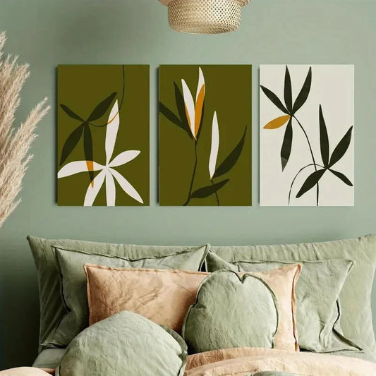 3pcs Flower Stems Painting Metal Print Ready to Hang Art