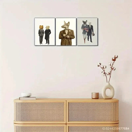 3pcs Bear Polar Bear Dog Cat Animal Portrait Art Metal Print Ready to Hang Art