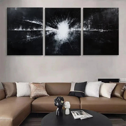3pcs Abstract Black White Light Explore Perfect Wall Art Set Canvas Framed 40x60cm - High Quality Print 100% Australian Made Wall Canvas Ready to Hang