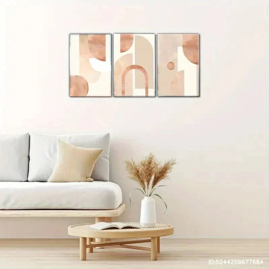 3pcs Minimalist Geometric Posters with Beige Peach Metal Print Ready to Hang Art