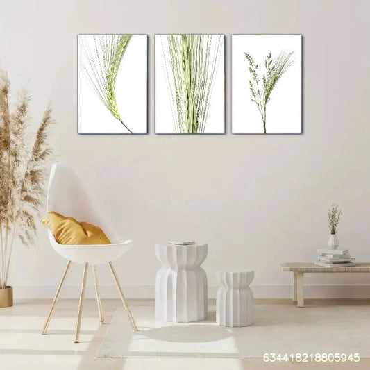 3pcs Stylish Mixed Grasses & Barley Ear Metal Print Ready to Hang Art