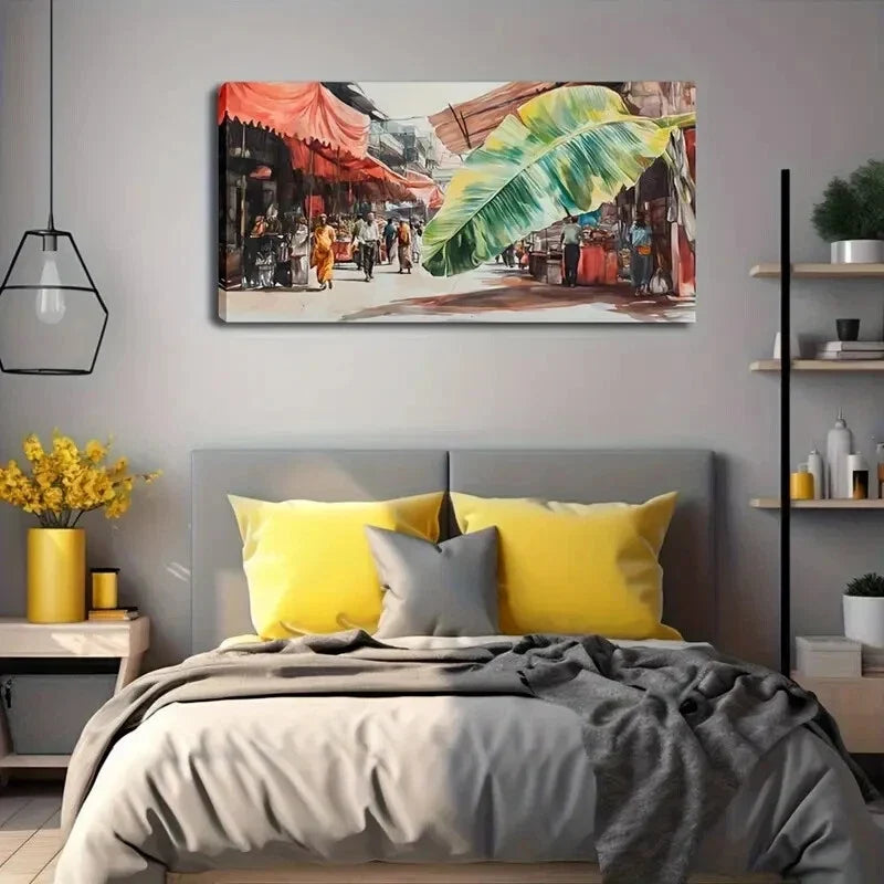 Realistic Tropical Leaf Green Wall Art Canvas Office Home Room Framed 120x60cm