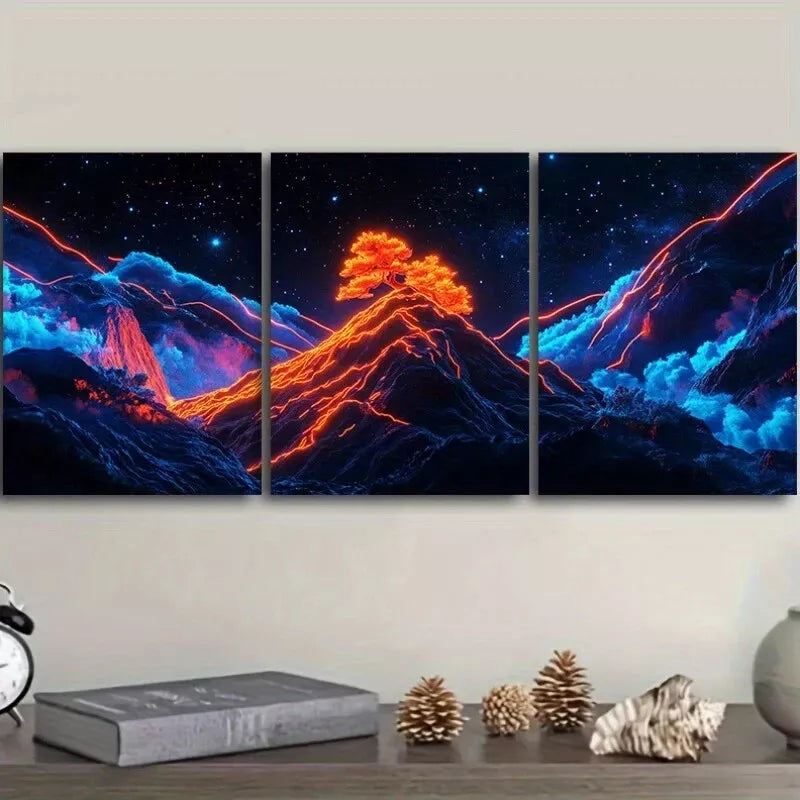 3pcs Starry Sky Design Mountains Dark Background  Wall Art Set Canvas Framed 40x60cm - High Quality Print 100% Australian Made Wall Canvas Ready to Hang